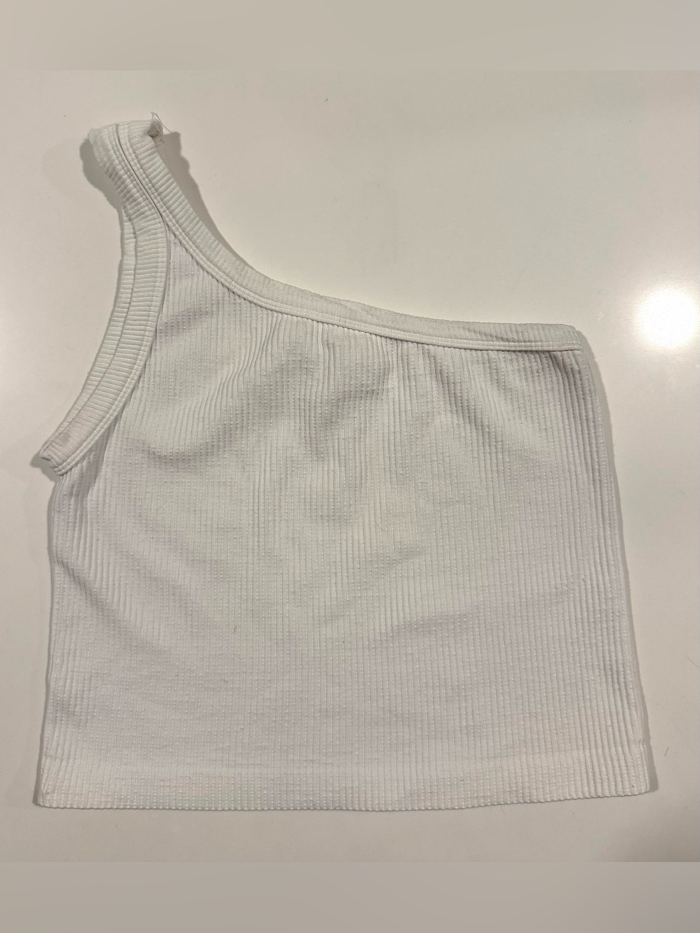 American Threads White Ribbed One-Shoulder Tank